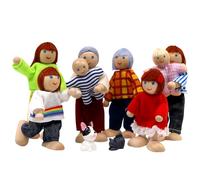 SumDirect Sets of 8 People Wooden Family Doll Toys, Lovely Happy Family Dolls Playset Doll House Accessories for Doll House Kids Children Toy (Style 5)