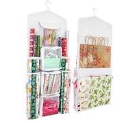 SumDirect White Double Sided Hanging Gift Wrap Organizer, Wrapping Paper Gift Bag Storage