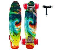 Sumeber Complete Mini Cruiser Skateboard 22 inch with Light Up Wheels for Adult Kids Beginners Birthday gift (Color Swirl)