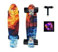 Sumeber Complete Mini Cruiser Skateboard 22 inch with Light Up Wheels for Adult Kids Beginners Birthday gift (Flame)