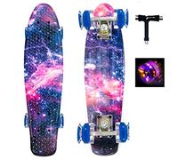 Sumeber Mini 22 inch Cruiser Skateboard with Light Up Wheels - Complete Skateboard for Kids, Teens, Adults - All-in-One Skate T-Tool (Galaxy)