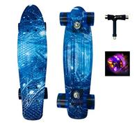 Sumeber Mini Cruiser Skateboard 22 Inch With Light Up Wheels - Complete for Kids, Beginners, Youths, Teens, Adults - All-in-One Skate T-Tool Included (Ocean)