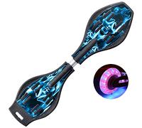 Sumeber Waveboard Children Street Surfing Caster Torsion Skateboard Double Decks Casterboards for Wave/Surf Waveboard/Castor board with Light Up Wheels for kids/teens (Blue Skull)