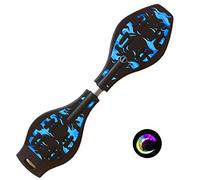 Sumeber Waveboard Children Street Surfing Caster Torsion Skateboard Double Decks Casterboards for Wave/Surf Waveboard/Castor board with Light Up Wheels for kids/teens (Blue Flame)
