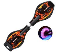 Sumeber Waveboard Children Street Surfing Caster Torsion Skateboard Double Decks Casterboards for Wave/Surf Waveboard/Castor board with Light Up Wheels for kids/teens (Orange Flame)