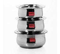 Sumeet 3 Pcs Stainless Steel Induction & Gas Stove Friendly Belly Shape Container Set/Tope/Cookware Set with Lids Size No.10 to No.12