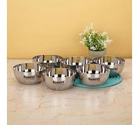 Sumeet Heavy Gauge Stainless Steel Big Size Apple Bowl/Wati/Katori with Mirror Finish - 11cm Dia, Set of 6pc, 400ML Each, Silver