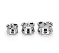Sumeet Stainless Steel Handcrafted Hammered Texture Handi Set with Lid for Kitchen, Set of 3, 460ml, 650ml & 950ml, Silver
