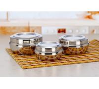 Sumeet Stainless Steel Small Canisters/Puri Dabba/Storage Containers Set for kitchen, 11cm, 12.8cm & 14.6cm Dia, 550ml, 750ml, 1150ml, Pack of 3, Silver