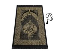 SUMELA Muslim Prayer Rug with Islam Prayer Beads - Travel Prayer Mat, Islamic Gifts for Women, Portable Prayer Matt Islam, Islamic Prayer Rug Islam Men Women, Praying Mat for Muslim Gifts, Black