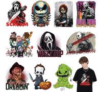 SUMELAY 10 Sheets Halloween Iron on Patches, Heat Transfer Vinyl, Iron on Decals, Horror Movie Characters Sticker for T-Shirt Clothes Bag Pillow Covers DIY Decorations
