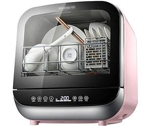 SuMemo Table Top Compact Dishwasher Mini Dishwasher with 4 Programmes Table Top Dishwashers Slimline Dishwashers Water Consumption: 5L/Pink/37.8 * 41.2 * 42.2Cm