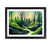 Sumer Forest Stream Framed Print | A4 Black Framed Wall Art | Ready to Hang | Modern Landscape Picture | Living Room Bedroom Lounge Office