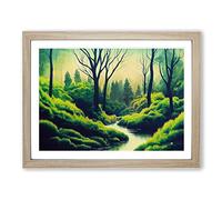 Sumer Forest Stream Framed Print | A4 Oak Framed Wall Art | Ready to Hang | Modern Landscape Picture | Living Room Bedroom Lounge Office