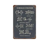 Sumerian Cuneiform Symbols Ancient Script Metal Tin Sign Plaque | Wall Decor for Cafe, Club Bar, Office, Home Garden Metal Poster 4x16Inch or 8x8inch