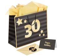 Sumerk 13" Large Gift Bag Set, Black Gold 30th Birthday Gift Bag, 3 PCS Gold Tissue Wrapping Paper, 2 PCS 30th Stickers, Birthday Card with Envelope