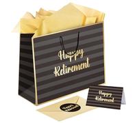 Sumerk 13" Large Retirement Gift Bag with Tissue Papers and Greeting Card, Envelope and Stickers - Special Retirement Gifts Wrapping Bag with Clear Window and Card Holder