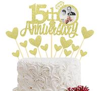 Sumerk 15th Anniversary Cake Topper,13pcs Gold Glitter Cake Toppers Cake Decorations for 15th Wedding Anniversary Celebration Party