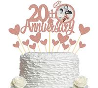 Sumerk 20th Anniversary Cake Topper,13pcs Rose Gold Glitter Cake Toppers Decorations for 20th Wedding Anniversary Celebration Party