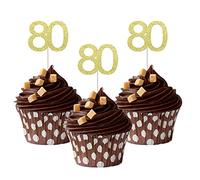Sumerk 24PCS 80 Cupcake toppers Gold Glitter 80th Birthday Cupcake Picks Anniversary Party Decorations