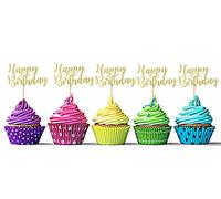 Sumerk 24PCS Happy Birthday Cupcake Toppers Gold Glitter Birthday Cake Picks Party Supplies