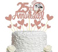 Sumerk 25th Anniversary Cake Topper,13pcs Rose Gold Glitter Cake Toppers Decorations for 25th Wedding Anniversary Celebration Party