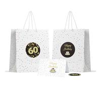 Sumerk 2Pcs 60th Birthday Gift Bag Cheers to 60 Paper Gift Bags with Birthday Cards and 60th Stickers