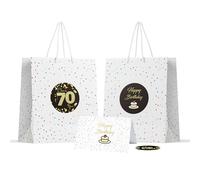 Sumerk 2Pcs 70th Birthday Gift Bag Cheers to 70 Paper Gift Bags with Birthday Cards and 70th Stickers