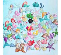 Sumerk 30PCS Miniature Ocean Animals Slime Charms for Party Cake Decorations Scrapbooking DIY Crafts Flatback Resin Mermaid Fish Ornament Home Decorations