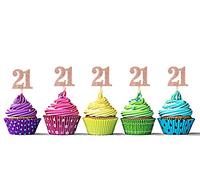 Sumerk 36PCS Rose Gold Glitter 21 Cupcake Toppers 21th Birthday Cupcake Picks Anniversary Birthday Party Decoration Supplies