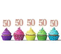 Sumerk 36PCS Rose Gold Glitter 50 Cupcake Toppers 50th Birthday Cupcake Picks Anniversary Birthday Party Decoration Supplies