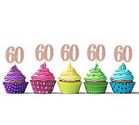 Sumerk 36PCS Rose Gold Glitter 60 Cupcake Toppers 60th Birthday Cupcake Picks Anniversary Birthday Party Decoration Supplies