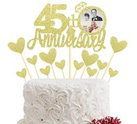 Sumerk 45th Anniversary Cake Topper,13pcs Gold Glitter Cake Toppers Cake Decorations for 45th Wedding Anniversary Celebration Party