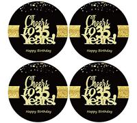 Sumerk 48 PCS Cheers to 35 Years Stickers - Large Bottle Stickers & 35th Birthday Card Seals - 2 INCHES Round Happy Birthday Party Favors