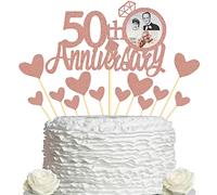 Sumerk 50th Anniversary Cake Topper,13pcs Rose Gold Glitter Cake Toppers Decorations for 50th Wedding Anniversary Celebration Party