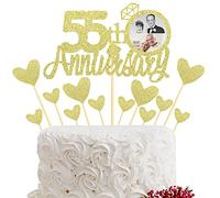 Sumerk 55th Anniversary Cake Topper,13pcs Gold Glitter Cake Toppers Cake Decorations for 55th Wedding Anniversary Celebration Party