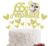 Sumerk 65th Anniversary Cake Topper,13pcs Gold Glitter Cake Toppers Cake Decorations for 65th Wedding Anniversary Celebration Party