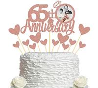 Sumerk 65th Anniversary Cake Topper,13pcs Rose Gold Glitter Cake Toppers Decorations for 65th Wedding Anniversary Celebration Party
