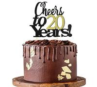 Sumerk Cheers to 20 Years Cake Toppers 20th Birthday Cake Topper Wedding Anniversary Party Decorations Supplies - 1 Pack