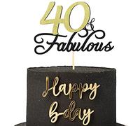 Sumerk Glitter 40 & Fabulous Cake Topper 40th Birthday Cake Picks 40th Anniversary Cake Topper Party Decorations Supplies