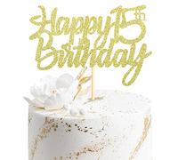 Sumerk Gold Glitter Happy 15th Birthday Cake Topper 15th Cake Topper for Birthday Anniversary Party Decorations - Pack of 1