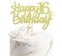 Sumerk Gold Glitter Happy 16th Birthday Cake Topper 16th Cake Topper for Birthday Anniversary Party Decorations - Pack of 1