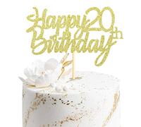 Sumerk Gold Glitter Happy 20th Birthday Cake Topper 20th Cake Topper for Birthday Anniversary Party Decorations - Pack of 1