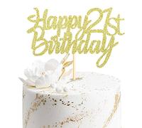 Sumerk Gold Glitter Happy 21st Birthday Cake Topper 21st Cake Topper for Birthday Anniversary Party Decorations - Pack of 1