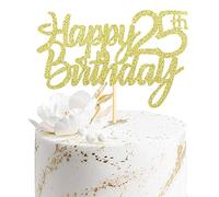 Sumerk Gold Glitter Happy 25th Birthday Cake Topper 25th Cake Topper for Birthday Anniversary Party Decorations - Pack of 1