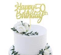 Sumerk Gold Glitter Happy 50th Birthday Cake Topper 50th Cake Topper for Birthday Anniversary Party Decorations - Pack of 1