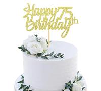 Sumerk Gold Glitter Happy 75th Birthday Cake Topper 75th Cake Topper for Birthday Anniversary Party Decorations - Pack of 1