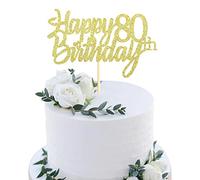 Sumerk Gold Glitter Happy 80th Birthday Cake Topper 80th Cake Topper for Birthday Anniversary Party Decorations - Pack of 1