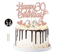Sumerk Happy 30th Birthday Cake Topper with Number 30 Birthday Candles Heart Cupcake Toppers Cake Decorations Set for 30th Birthday Anniversary - Pack of 17