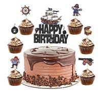 Sumerk Pirate Cake Toppers - 7pcs/Set Happy Birthday Pirate Ship Cake Decorations for Kids Boys Birthday Party